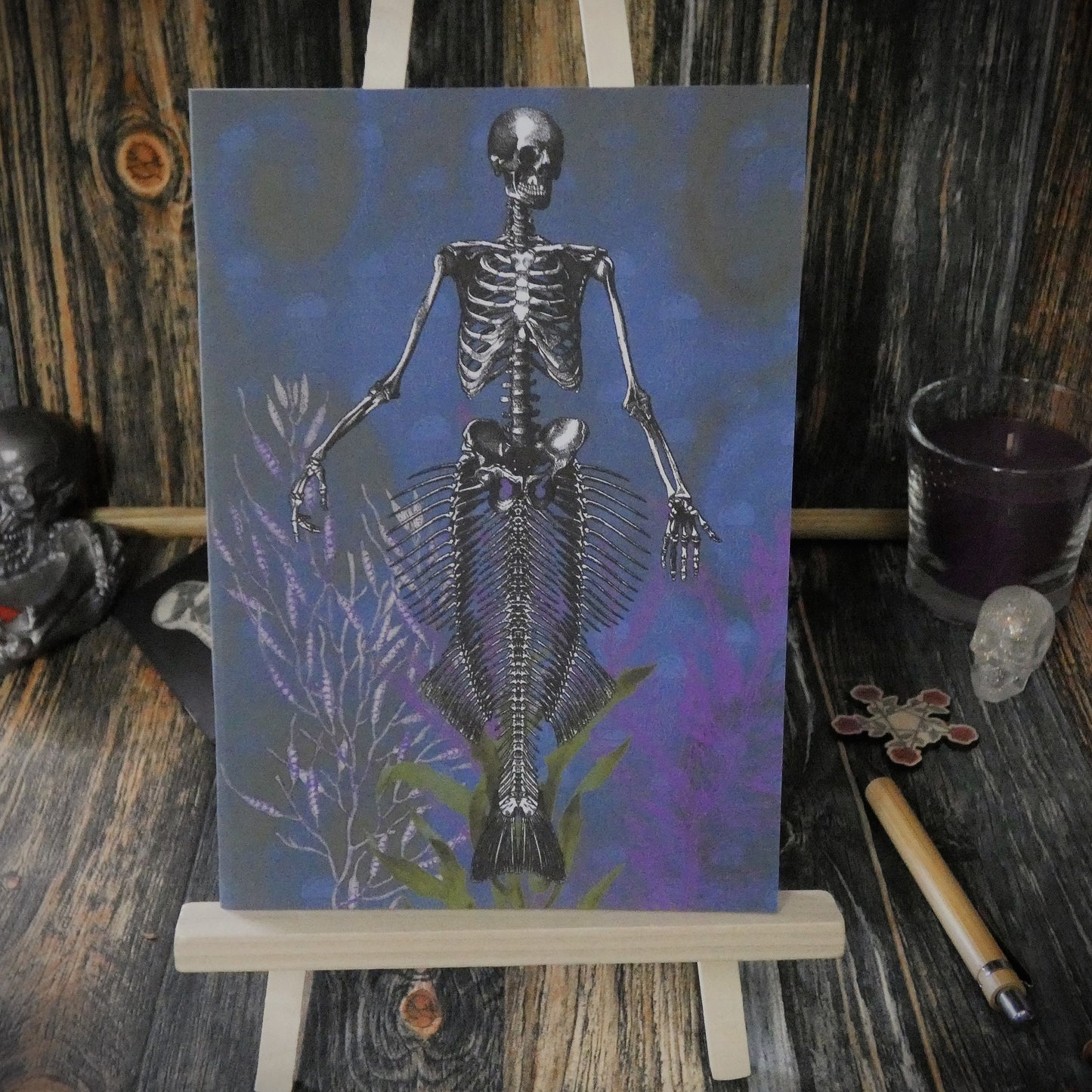 Vintage Underwater Mermaid Skeleton Horror Themed A5 Notebooks