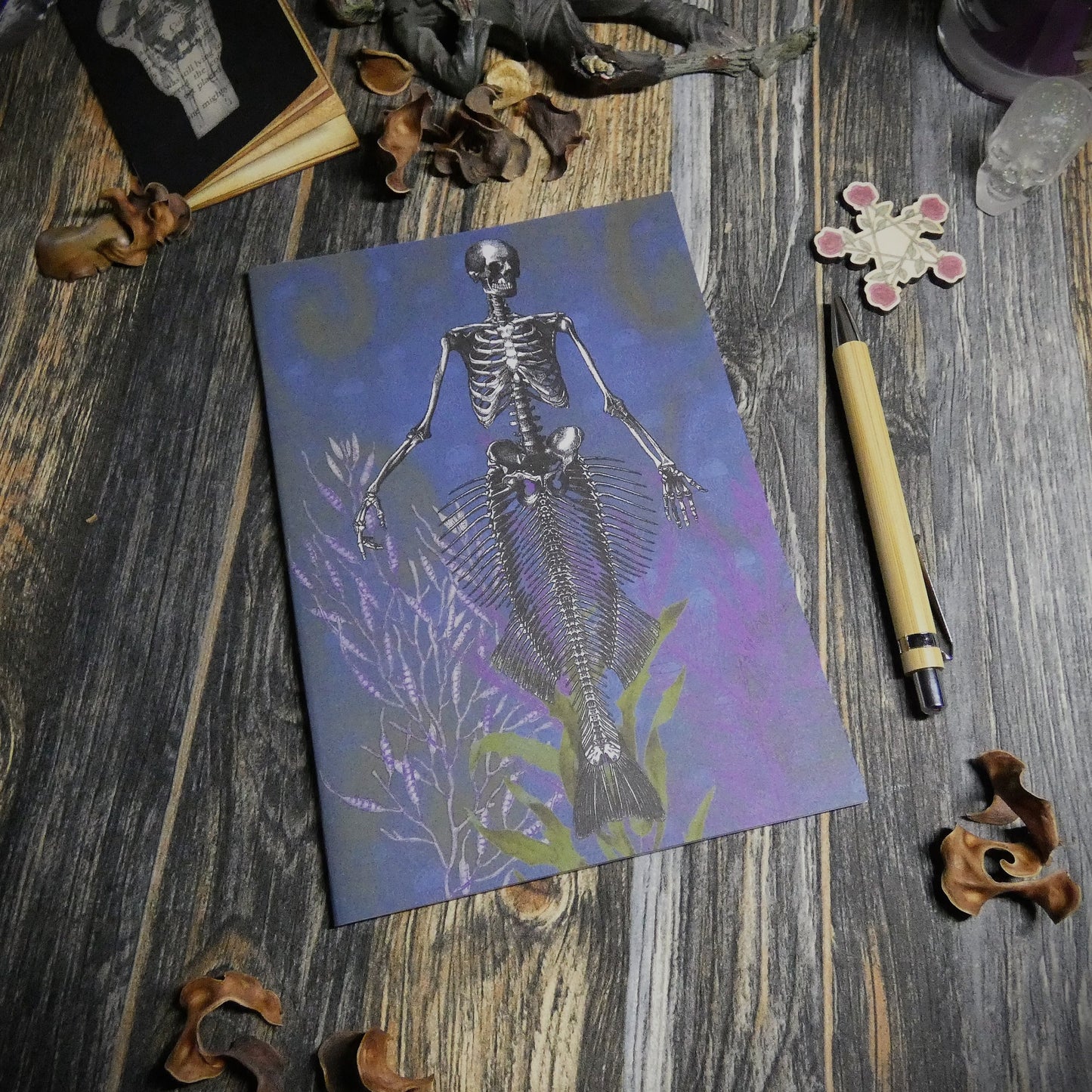 Vintage Underwater Mermaid Skeleton Horror Themed A5 Notebooks