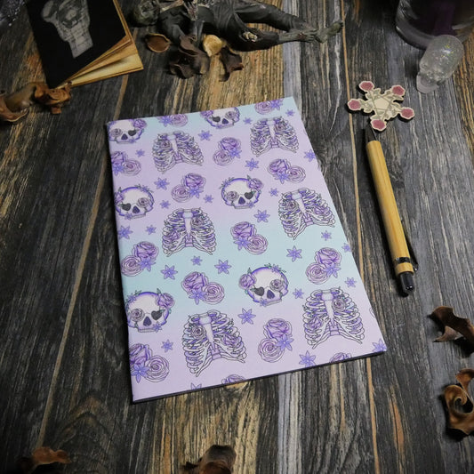 Kawaii Pastel Goth Cute Skeleton Themed A5 Notebooks