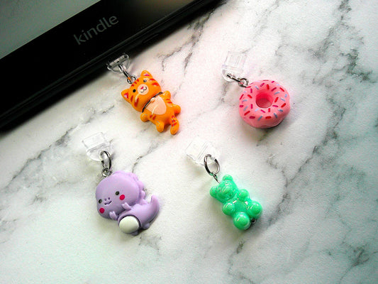USB 3D Dust Plug Charms - Doughnuts, Cats, Dinosaurs, Gummy Bears