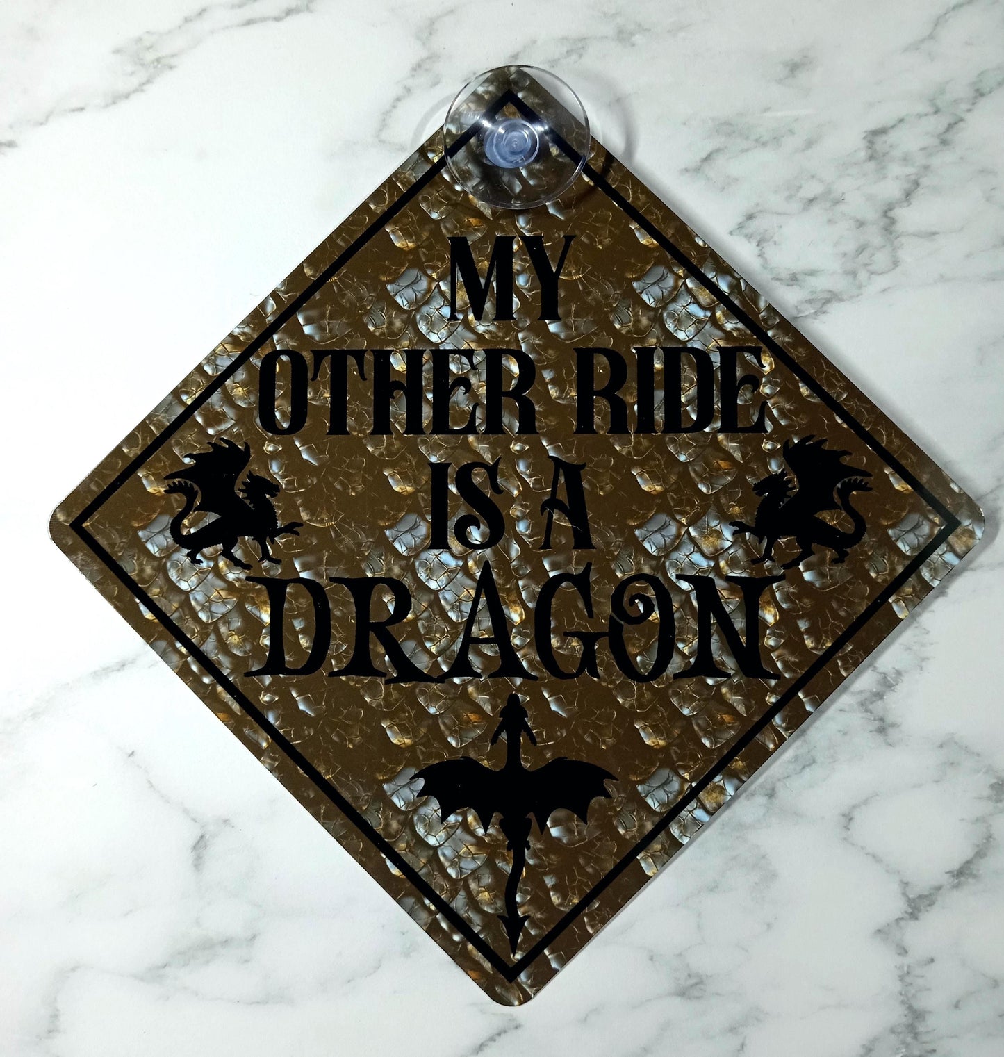 Car Window Cling Metal Sign - My Other Ride is a Dragon